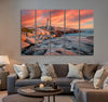 A Fiery Sky over The Lighthouse Canvas Print